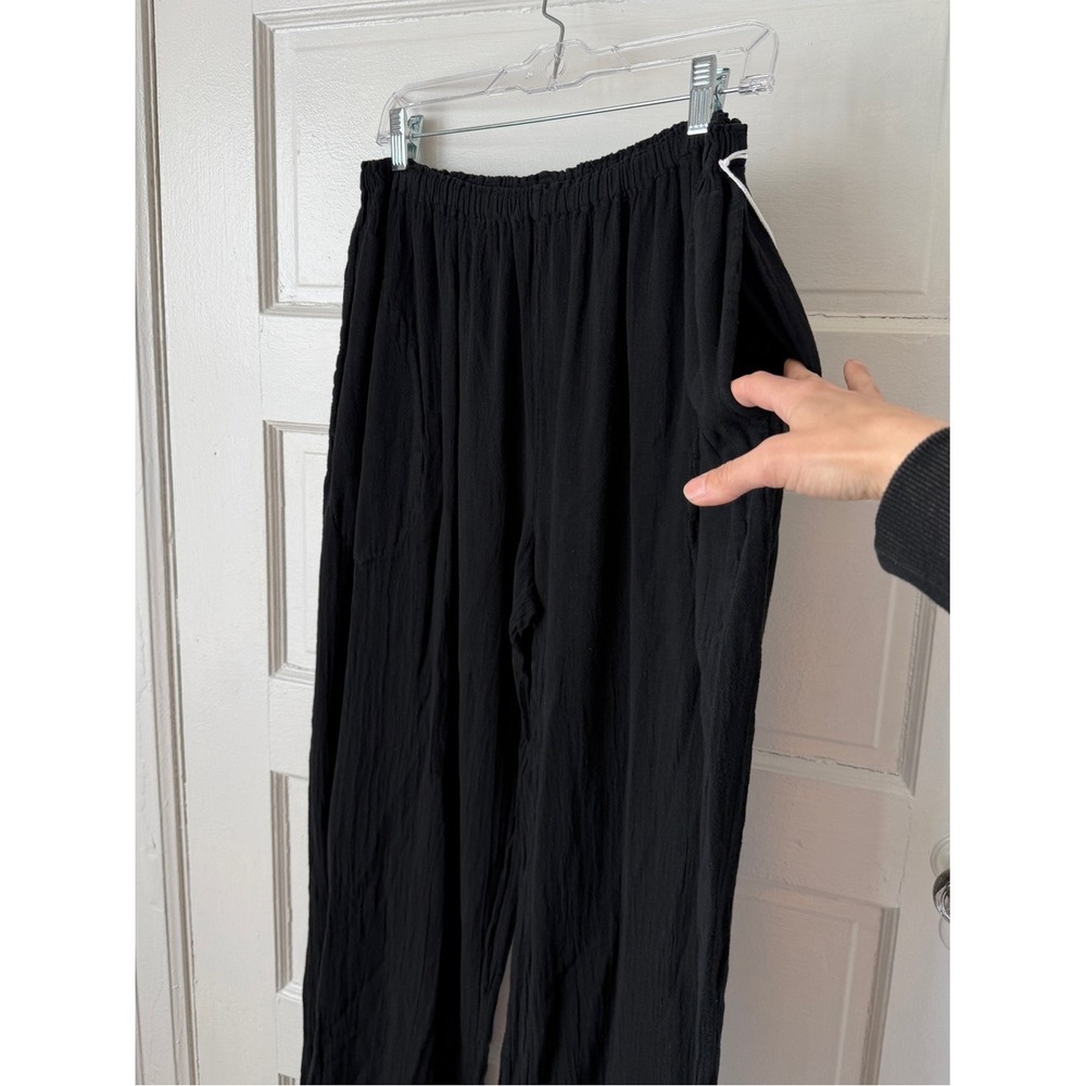 Oh My Gauze Black Cotton Pants Pull On Elastic Waist Relaxed Boho Lagenlook NWT - Picture 4 of 13